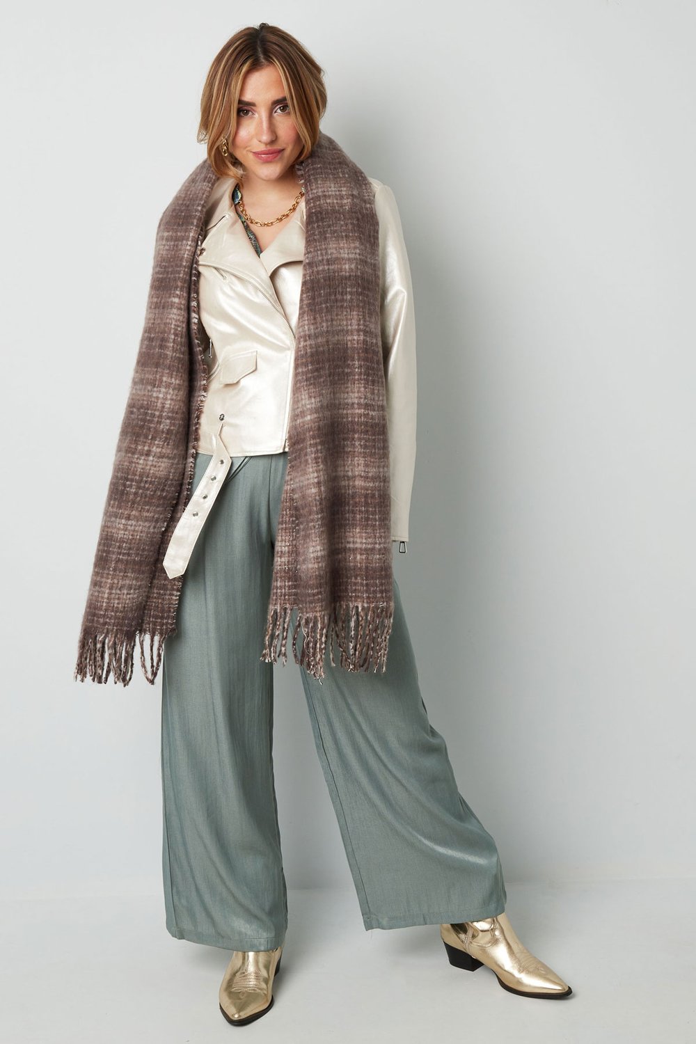Checked warm winter scarf - green purple h5Picture3